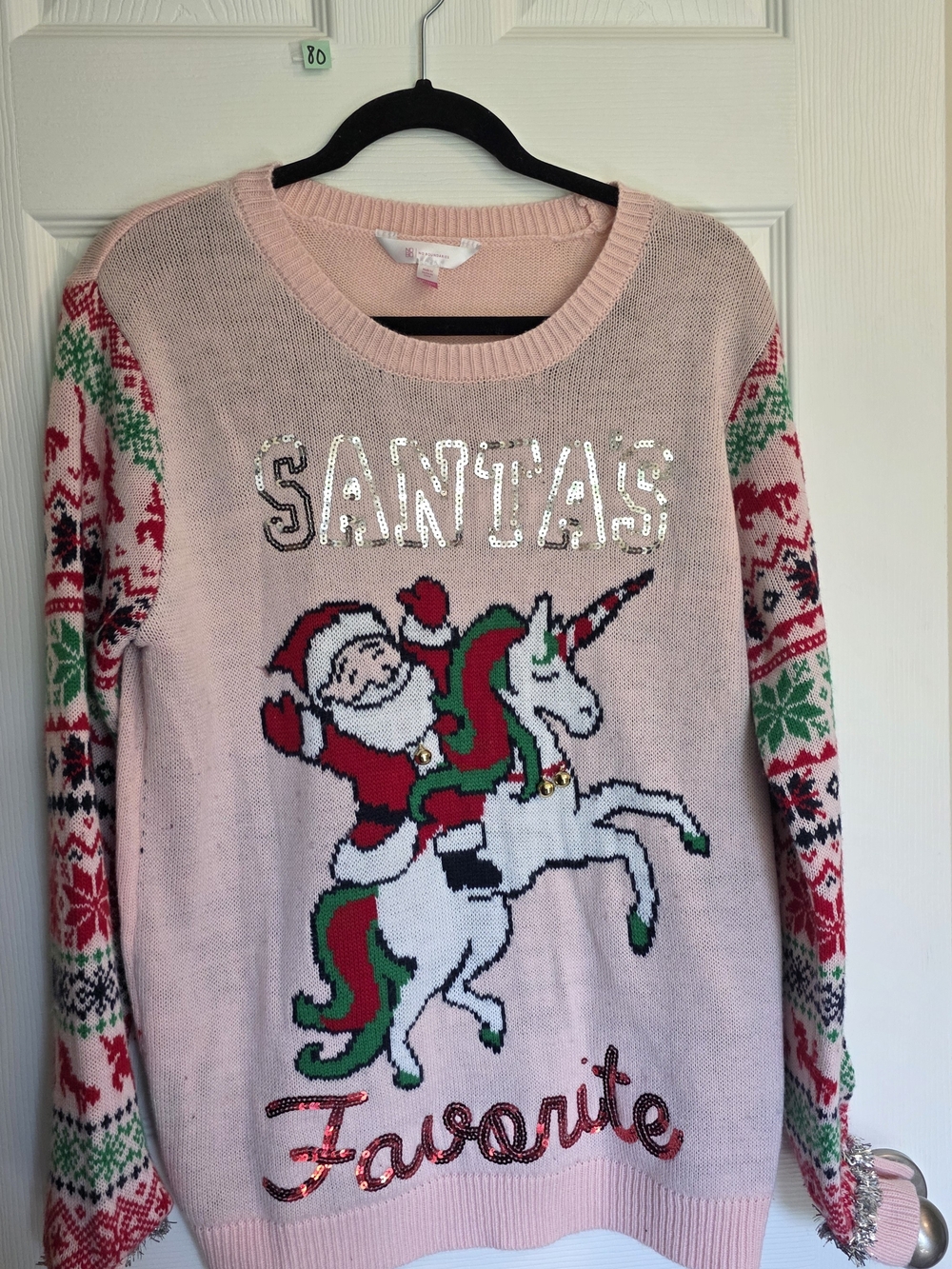 No Boundaries Pink Santa Unicorn Sequin Sweater